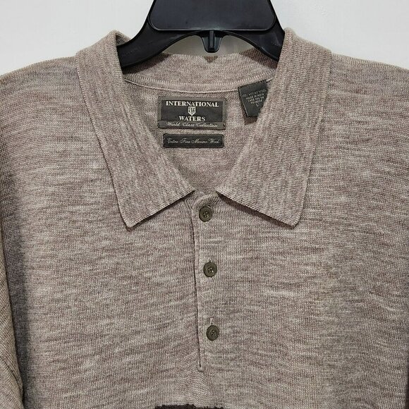 International Waters Mens L 100% Merino Wool Oversized Polo Sweater Quiet Luxury - Picture 4 of 8